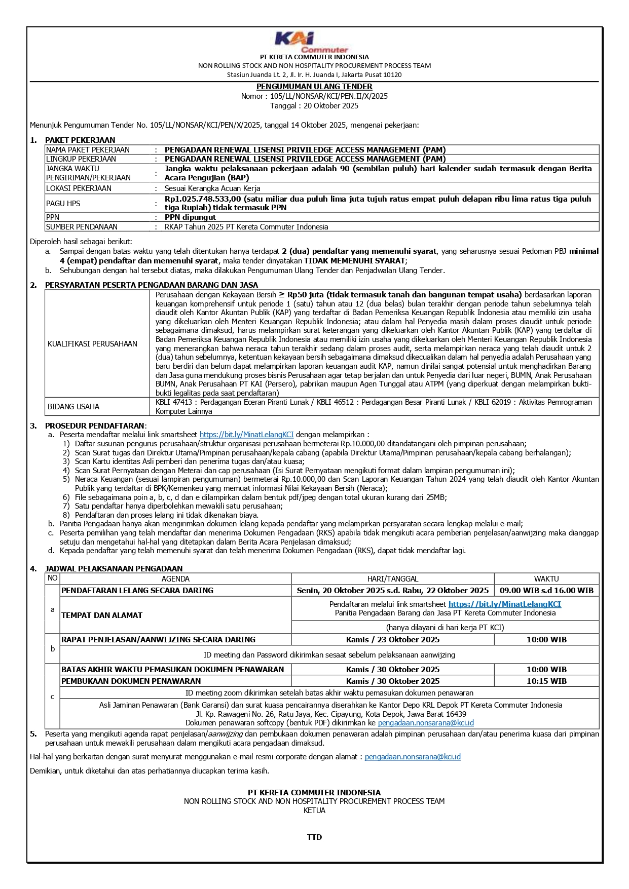 3 pengumuman ulang 105 pengadaan renewal lisensi priviledge access management pam page 0001
